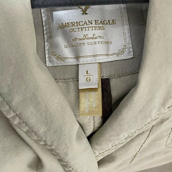 American Eagle Outfitters Womens Sz L Khaki Military-Style Button-Up Jacket Belt - Picture 6 of 11